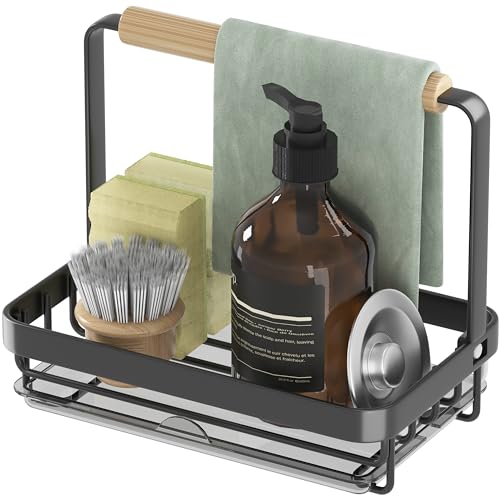 APEXCHASER Küchenspüle Organizer Rack, Spüle Ordentlicher Küchenspüle Organizer, Seifenspender mit Stauraum für Schrubber, Schwämme und Bürsten in Küche und Bad,Schwarz von APEXCHASER