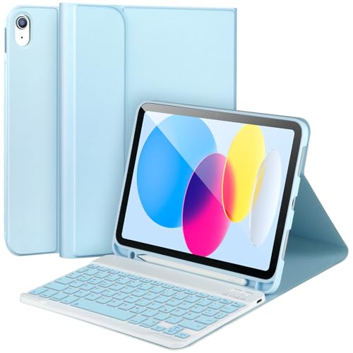 APHBZGE iPad-Hülle der 10. Gen mit Tastatur, Tastaturhülle für iPad 10. Gen 2022 10,9 Zoll, Tastatur für iPad 10. Gen mit Stifthalter, abnehmbare Bluetooth-Tastaturhülle für iPad 10,9 Zoll 2022, Blau von APHBZGE