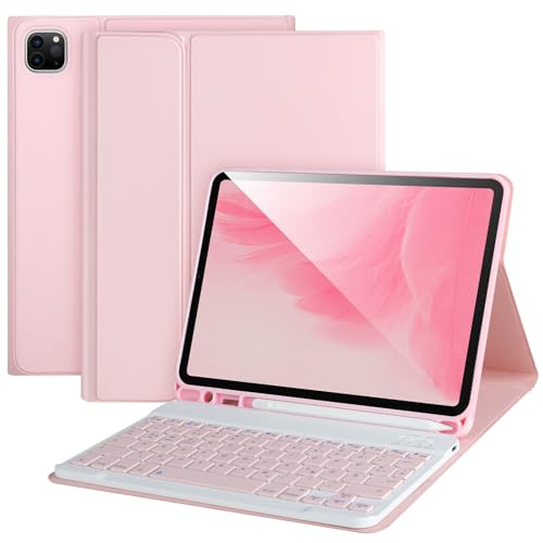 APHBZGE Tastatur hülle für iPad Air 11 2024 M2,iPad Pro 11 Zoll 4./3./2./1. Generation (2021/2020/2018), abnehmbare Bluetooth-Tastatur mit Stifthalter,Rosa von APHBZGE