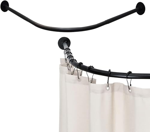 BAWHOCOS Duschvorhangstange, L Form Winkelstange Duschvorhang Badewanne Ohne Bohren, Teleskopstange Duschvorhang Ecke Edelstahl Stange Für Umkleidekabine(Size:A 70-95cm x 70-95cm,Color:Schwarz) von APHTOCF