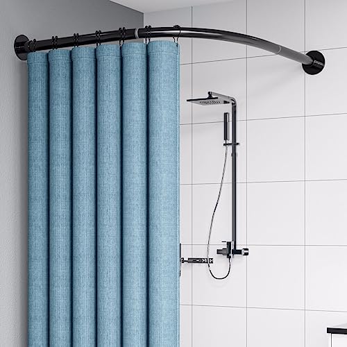 Duschstange FüR Duschvorhang, Duschvorhangstange Schwarz L Form, Dehnbare 304 Edelstahl Eckduschstange Ohne Bohren, FüR Badezimmer Badewanne BekleidungsgeschäF(Size:A 70-95cm x 70-95cm,Color:Schwarz) von APHTOCF