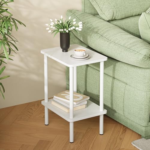 APICIZON Beistelltisch Holz, 2 Tier Beistelltisch Weiss, Nachttisch Schmal, 40x30x52cm, Beistelltische Klein mit Stauraum, Beistelltische Schmal für Wohnzimmer, Schlafzimmer, Balkon von APICIZON