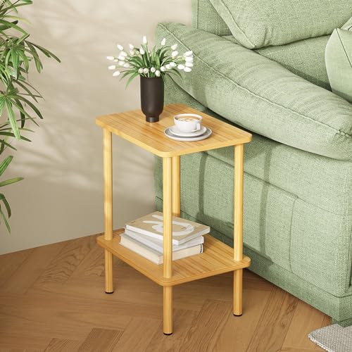 APICIZON Beistelltisch Holz, 2 Tier Nachttisch Schmal, 40x30x52cm, Beistelltische Klein mit Stauraum, Beistelltische Schmal für Wohnzimmer, Schlafzimmer, Balkon, Einfache Aufbau, Natur von APICIZON