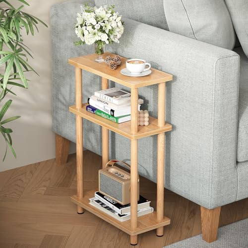 APICIZON Beistelltisch Schmal 3 Tier Beistelltisch Holz, 40x18x61.5CM, Nachttisch Schmal mit Stauraum, Kleiner Beistelltische für Wohnzimmer, Schlafzimmer, Balkon, Natur von APICIZON