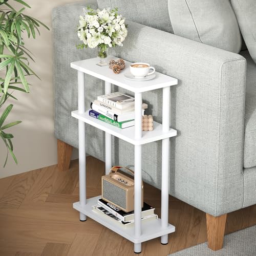 APICIZON Beistelltisch Schmal 3 Tier Beistelltisch Holz, 40x18x61.5CM, Nachttisch Schmal mit Stauraum, Beistelltische Klein für Wohnzimmer, Schlafzimmer, Balkon, Weiss von APICIZON
