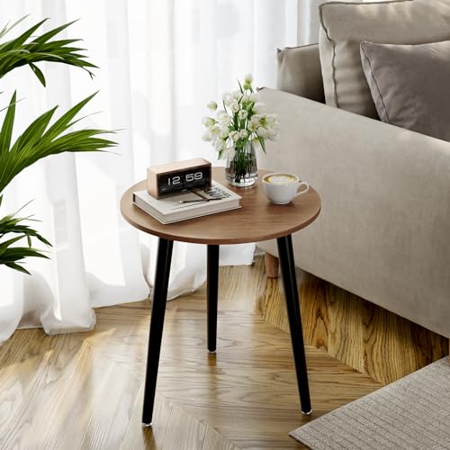 APICIZON Beistelltisch Rund Holz - Klein, Einfach Aufzubauen, 42x42x51CM, Skandinavischer Stil, Walnuss für Wohnzimmer, Schlafzimmer, Balkon, Blumenzimmer von APICIZON