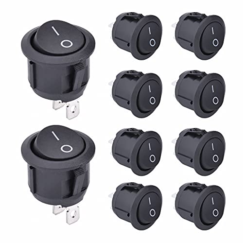 APIELE 10 Stücke Kippschalter,2 Position EIN-Aus mit SPST 2 Pins Wippschalter,250V 6A Taste Rocker Kippschalter Für Häuser, Industrie,DIY KCD1-5-101 Runde Schalter(EIN-Aus Schwarz) von APIELE