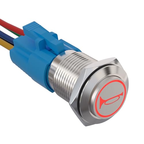 APIELE 16MM Momentan Hupentaste Druckschalter 12V, mit LED wasserdicht Momentary Drucktastenschalter mit vorverdrahtetem Stecker, Auto RV LKW Boot EIN/AUS Taste Schalter(rot) von APIELE