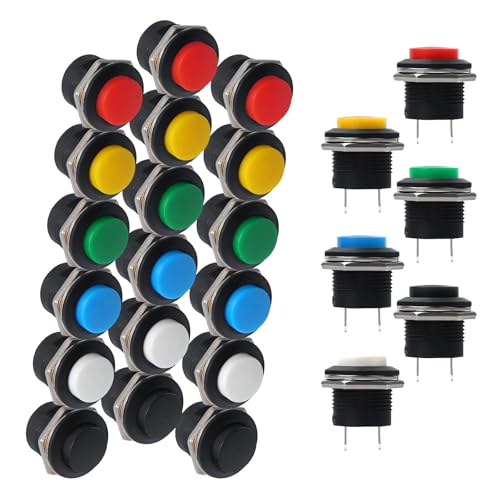 APIELE 16MM Momentan-Taster 3A 250V 2-Pin Selbst Rückstellender Mini-Kreiszapfen Schalter Paket mit 24 Stück SPST-Tastern für Automobil-Spiele und Industrieanwendungen von APIELE