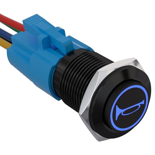 APIELE 19MM Momentan Hupentaste Druckschalter 12V, mit LED wasserdicht Momentary Drucktastenschalter mit vorverdrahtetem Stecker, Auto RV LKW Boot EIN/AUS Taste Schalter (blau) von APIELE