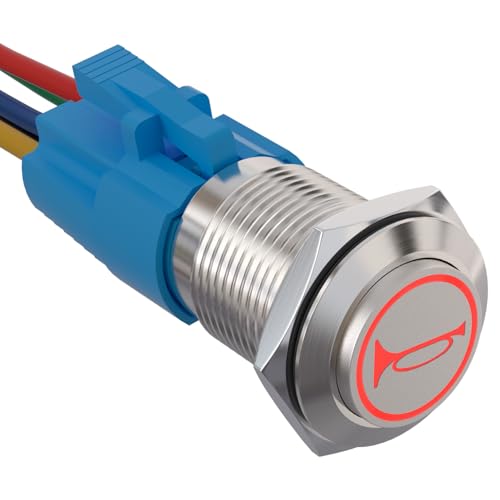 APIELE 19MM Momentan Hupentaste Druckschalter 12V, mit LED wasserdicht Momentary Hupentaste Drucktastenschalter mit vorverdrahtetem Stecker, Auto RV LKW Boot EIN/AUS Hupentaste Taste Schalter(rot) von APIELE