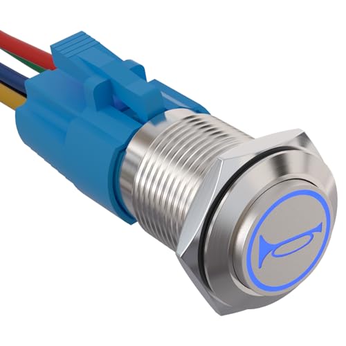 APIELE 19MM Momentan Hupentaste Druckschalter 12V, mit LED wasserdicht Momentary Hupentaste Drucktastenschalter mit vorverdrahtetem Stecker, Auto RV LKW Boot EIN/AUS Hupentaste Taste Schalter (blau) von APIELE