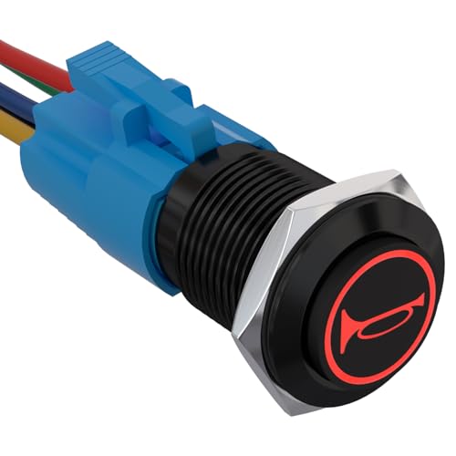 APIELE 19MM Momentan Hupentaste Druckschalter 12V, mit LED wasserdicht Momentary Hupentaste Drucktastenschalter mit vorverdrahtetem Stecker, Auto RV LKW Boot EIN/AUS Hupentaste Taste Schalter (rot) von APIELE