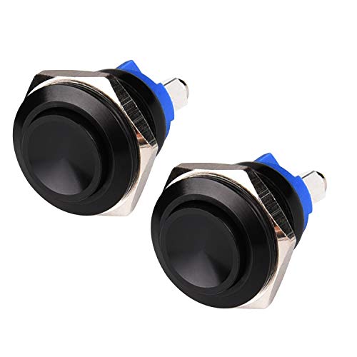 APIELE 2 Stück 16MM Momentan Druckschalter 250V AC 5A 12V 36V DC 2A 1NO SPST, Aluminiumlegierung Hervorstehend wasserdicht Momentary Drucktastenschalter, Auto Household Appliance Taste Schalter von APIELE