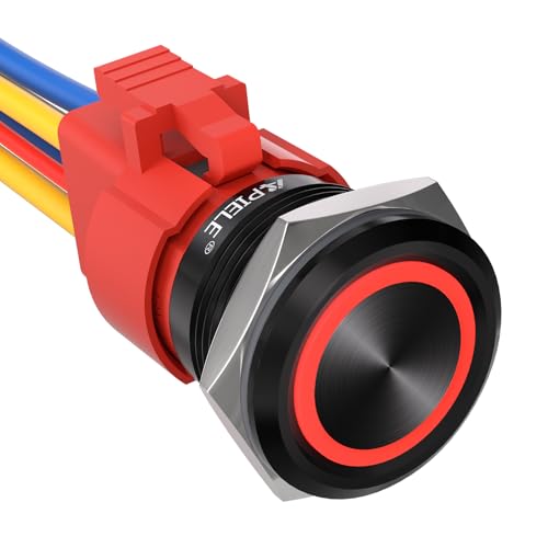 APIELE 22MM Verriegelung Druckschalter 12VDC 10A, Aluminium mit LED wasserdicht Latch Drucktastenschalter mit vorverdrahtetem Stecker, Auto RV LKW Boot EIN/AUS Taste Schalter(Rot) von APIELE