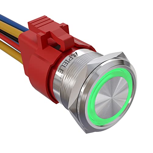 APIELE 22MM Verriegelung Druckschalter 12VDC 10A, Edelstahl mit LED wasserdicht Latch Drucktastenschalter mit vorverdrahtetem Stecker, Auto RV LKW Boot EIN/AUS Taste Schalter(Grün) von APIELE