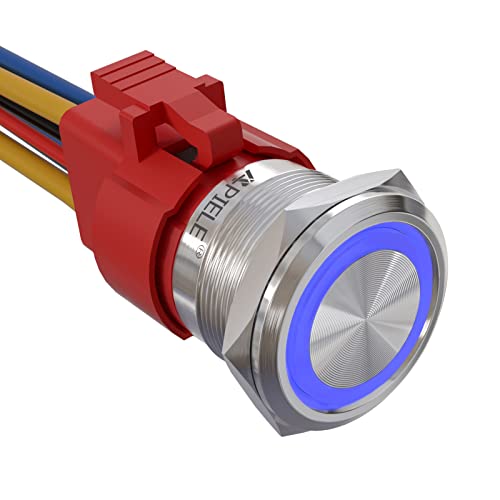 APIELE 22MM Verriegelung Druckschalter 12VDC 10A,Edelstahl mit LED wasserdicht Latch Drucktastenschalter mit vorverdrahtetem Stecker, Auto RV LKW Boot EIN/AUS Taste Schalter (Blau) von APIELE