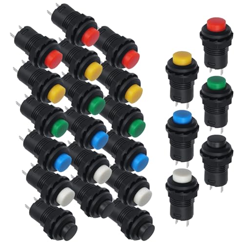 APIELE 24 Stück 12 mm Ein/Aus-Taste Rund-Druckknopf Selbstreset-Schalter für Autos Boote und DIY – AC 125V/3A 6 Farben von APIELE