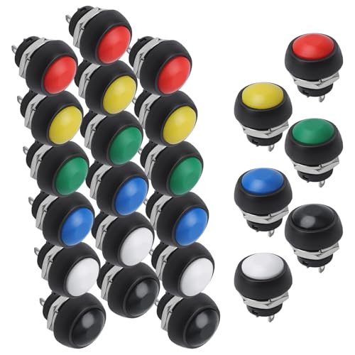 APIELE 24 Stück 12MM Momentan-Taster-Schalter wasserdichter SPST EIN-AUS AC 250V/3A für Autotrompete PC Tischlampe Haustürklingel von APIELE