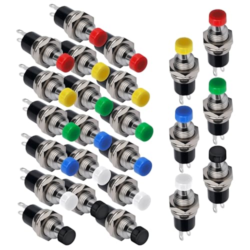 APIELE 24 Stück Schalter 7mm Mini-Tastschalter SPST EIN-AUS 3A 125V 2-Pin Rundtaster-Drucktasten für Hupe Auto-Armaturenbrett Boot von APIELE