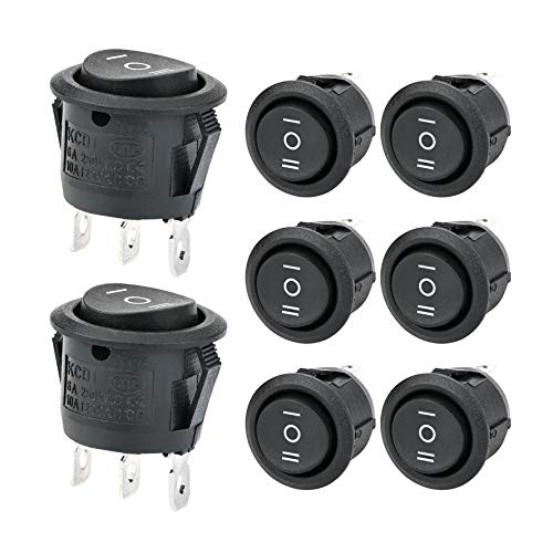 APIELE 8 Stücke Kippschalter, 3 Position EIN-Aus-EIN mit SPDT 3 Pins Wippschalter,250V 6A Taste Rocker Kippschalter Für Häuser, Industrie,DIY KCD1-5-103 Runde Schalter(EIN-Aus-EIN Schwarz) von APIELE