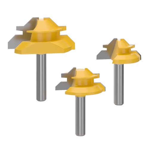 APIELE 3 Stück 45 Grad Verleimfräser Gehrung Fräser Miter Router 8mm Schaft Oberfräser Bit Holzbearbeitung Schneidwerkzeug für Graviermaschine Trimmmaschine von APIELE