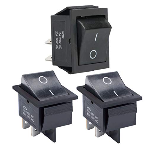 APIELE 3 Stücke Kippschalter,2 Position EIN-Aus mit DPST 4 Pins Wippschalter,250V 16A Taste Rocker Kippschalter Für Häuser, Industrie,DIY KCD2-201(Schwarz) von APIELE