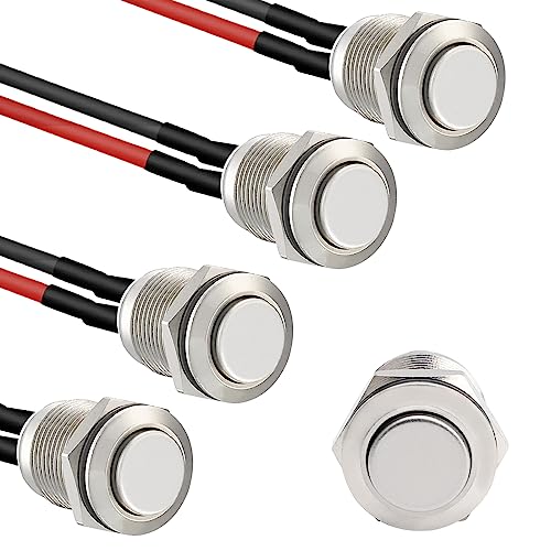 APIELE 5 Stücke 12MM Momentan Druckschalter 12V, Edelstahl Hervorstehend wasserdicht Momentary Drucktastenschalter mit vorverdrahtetem Stecker, Auto RV LKW Boot EIN/AUS Taste Schalter von APIELE