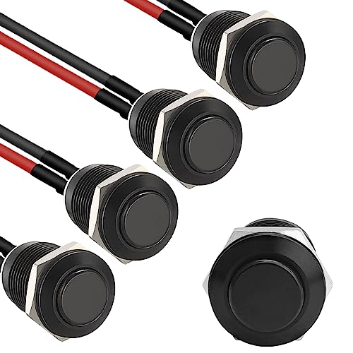 APIELE 5 Stücke 12MM Momentan Druckschalter 12V, Aluminium Hervorstehend wasserdicht Momentary Drucktastenschalter mit vorverdrahtetem Stecker, Auto RV LKW Boot EIN/AUS Taste Schalter von APIELE