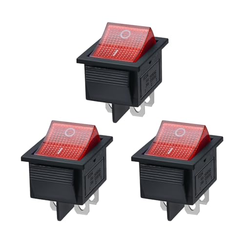 APIELE Dreistelliger Wippschalter mit Doppelpol-Doppelstellung (DPDT) 6 Anschlüsse 250V/16A in grüner und roter Variante Typ KCD2-202N RED von APIELE