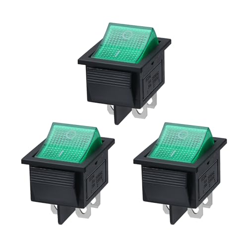 APIELE Dreistelliger Wippschalter mit Doppelpol-Doppelstellung (DPDT) 6 Anschlüsse 250V/16A in grüner und roter Variante Typ KCD2-202N von APIELE