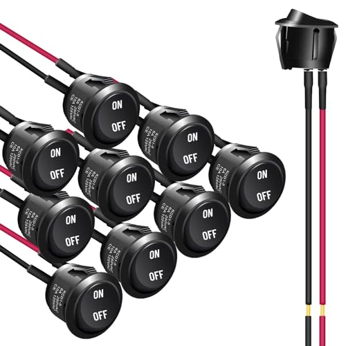 APIELE 10 Stücke Kippschalter,2 Position EIN-Aus mit SPST 2 Pins Wippschalter,AC 6A/250V 10A/125V 12VDC Taste Rocker Kippschalter Für Häuser, Industrie,DIY KCD1-5-101 Runde Schalter(mit Draht) von APIELE