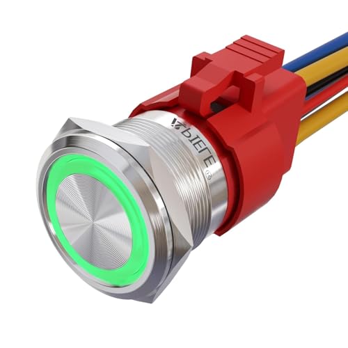 APIELE Neues 22MM Momentan Druckschalter 12VDC 10A, mit LED wasserdicht Momentary Drucktastenschalter mit vorverdrahtetem Stecker, Auto RV LKW Boot EIN/AUS Taste Schalter(Grün) von APIELE