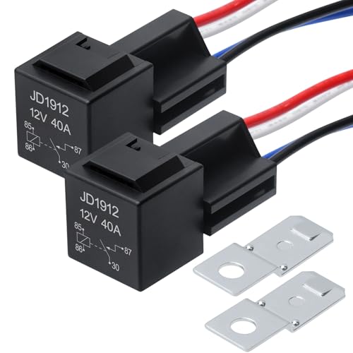 APIELE Schaltrelais Relais 12 V 40 A Auto Relais 4 Pin SPST wasserdicht DIN-Schienenmontage mit 12 AWG Kabelbaum und für LKW Boot Autos Motorräder 2 Stück von APIELE