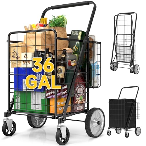Faltbarer Einkaufswagen mit 158,8 kg Kapazität, 100 Liter Einkaufswagen mit herausnehmbarem, wasserdichtem Oxford-Innenfutter, 360° drehbaren Metallrollen und doppeltem Korb, robuster Allzweckwagen von APILAB