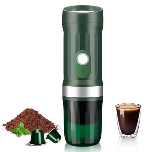 APIOTEIA tragbarer Espressomaschine, 20 Bar Elektrische Selbstheizender Espressokocher, Kompatibel mit Gemahlenem Kaffee & NS-Kapsel (Amry Green) von APIOTEIA
