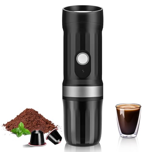 APIOTEIA tragbarer Espressomaschine, 20 Bar Elektrische Selbstheizender Espressokocher, Kompatibel mit Gemahlenem Kaffee & NS-Kapsel (Schwarz) von APIOTEIA