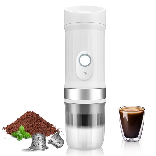 APIOTEIA tragbarer Espressomaschine, 20 Bar Elektrische Selbstheizender Espressokocher, Kompatibel mit Gemahlenem Kaffee & NS-Kapsel (Weiß) von APIOTEIA