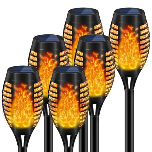 Solar Fackellicht für Außen Garten, 6 Stück 12 LED Solarlampe für Außen Flackernd, IP65 Wasserdicht Gartenfackeln, Solarleuchten für Außen, Gärten, Weg, Hinterhöfe, Balkon, Pfad, Rasenflächen von APIOTEIA