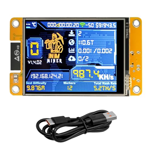 APKLVSR Bitcoin Miner NerdMiner V2 Mining,NerdMiner BTC Miner mit 2.8" TFT ESP32 Display, Hashrate 410KH/s BTC Solo Lottery Miner Bitcoin Crypto Lottery Miner Kompatibel mit Nerd Miner von APKLVSR