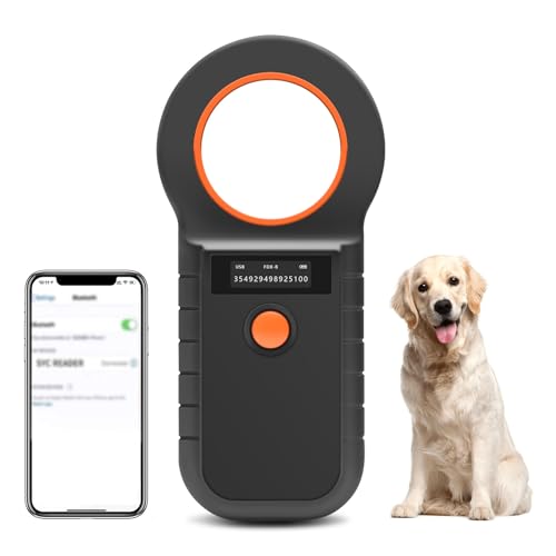Chiplesegerät für Hunde,Tierchip Lesegerät Chipleser für Tiere RFID Mikrochip Lesegerät zur Tieridentifikation,134,2KHz,128 Stück Tag-Informationsspeicher für Hunde/Katze ISO11784/85/HFDX-B/EMID von APKLVSR