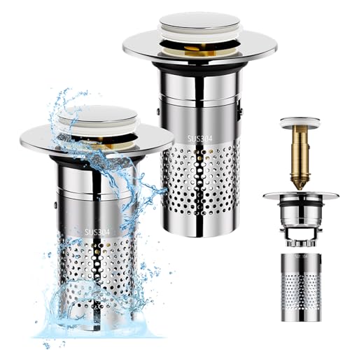 APKOL 2 Stück Abflussstopfen Waschbeckenstöpsel für 34-40mm Abfluss Ablauf, Universal Pop Up Abflussstopfen Waschbecken mit Haarsieb für Aufsatzwaschbecken, Abflusssieb Dusche Schnell Ablaufend von APKOL