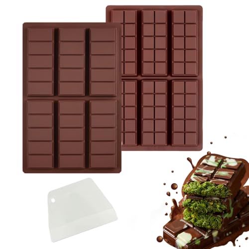 APKOL 2 Stück Schokoladenformen Silikon Tief mit 6 Mulden, silikonform Dubai schokolade Form, Antihaftbeschichtete DIY Schokoladentafel Form mit 100 Aufkleber+100 Beuteln und 1 Schaber von APKOL