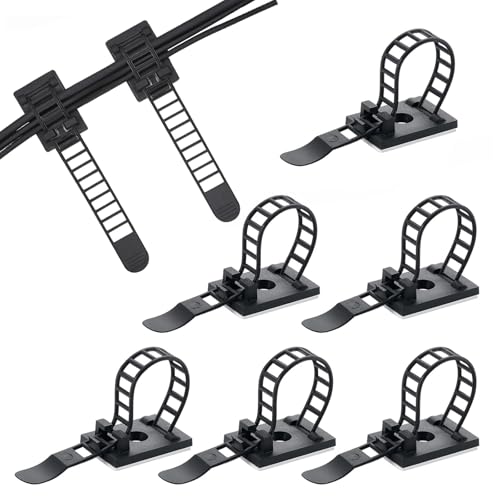 APKOL 50 Stück Kabelbinder und Kabelclips mit Klebehalterung, Verstellbare Kabelhalter, Selbstklebende Kabelschellen Kabelklemme Clips für Zuhause Büro und Werkstatt Wire Management von APKOL