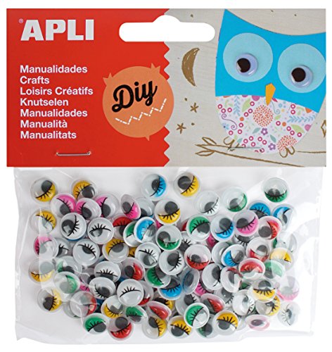 APLI 13265 - Ojos móviles color con pestañas redondos adhesivos 100 u. von APLI Kids