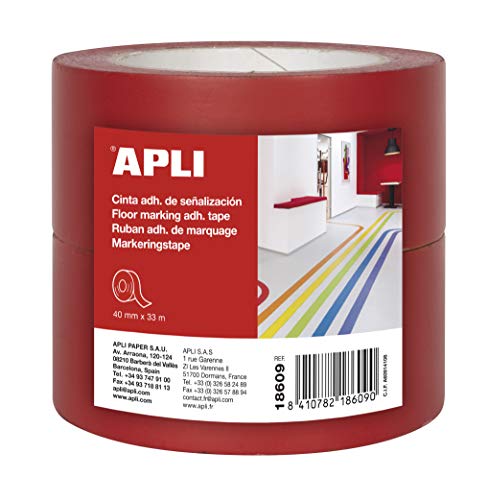 APLI 18609 Klebeband, PVC, rot, 40 mm x 33 m, 160 μm, 2 Stück von APLI