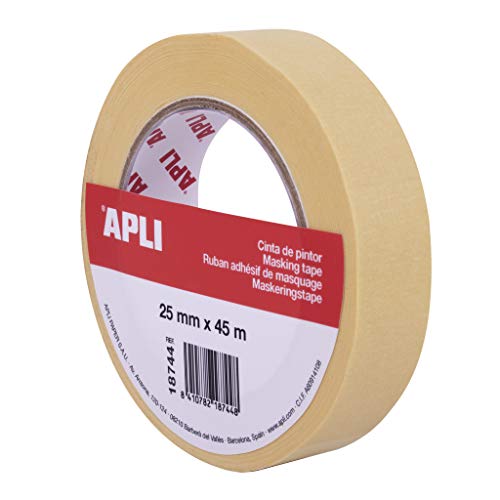 APLI 18744 - Malerband/Karosserieband 25 mm x 45 m einzelnes Format - Papier 57 g/m² - bis 60° belastbar von APLI