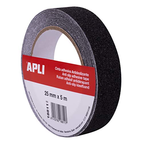 APLI 18811 Anti-Rutsch-Klebeband, 25 mm x 5 m, robust, PVC, Schwarz von APLI