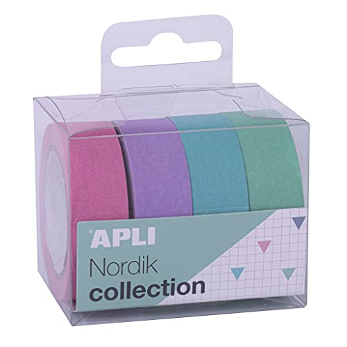 APLI - 18816 - Set Deko-Klebeband - WASHI TAPE - Pastellfarben - 4 Rollen - Bänder 15 mm x 10 m von APLI