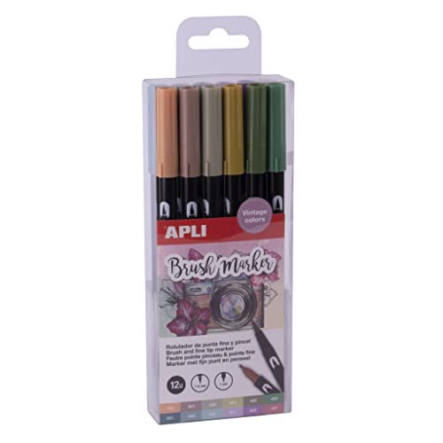 APLI 19156-12 Stück Aquarellstifte in Vintage - Brush Marker mit Doppelspitze, 1 mm rund und 1-4 mm Pinsel APLI 19156-12 Stück Aquarellstifte in Vintage - Brush Marker mit Doppelspitze, 1 mm rund und 1-4 mm Pinsel von APLI